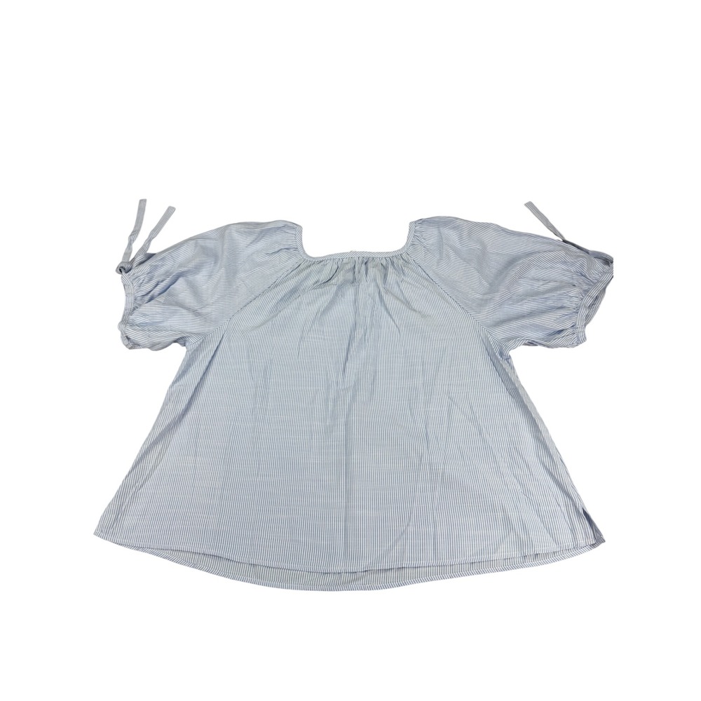 Max Studio London Blue White Striped Puff Sleeve Tie Blouse XL MSRP $119
